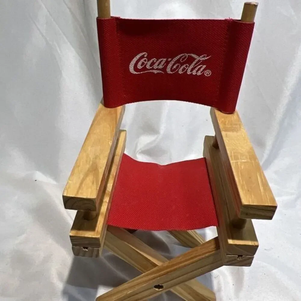 Coca Cola 1998 Polar Bear 5.5‎ Inch Plush in Wood Directors Chair Coke Bottle